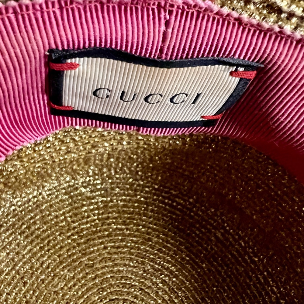 Gucci Gold Boater Sun Straw Hat with Black Band and Bee Emblem Size L (58cm) - Picture 5 of 6